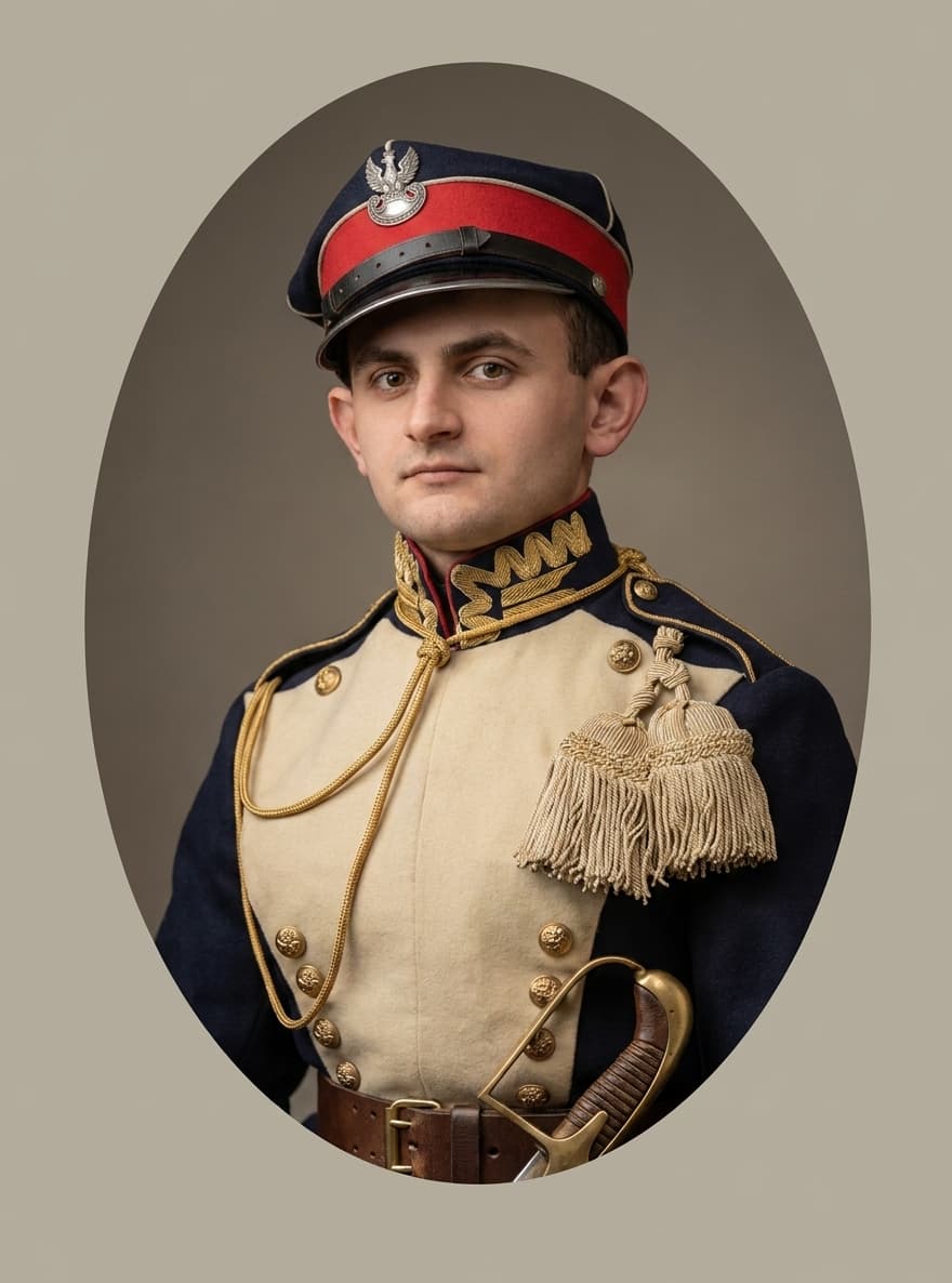 The same soldier portrait restored with true-to-period color